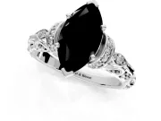 Solitaire Engagement Ring Setting for Fancy Black Marquise Center with Filigree Band and Prong Head in Sterling Silver