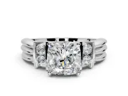 Solitaire Engagement Ring Setting for Cushion Cut Center with Grooved Bar Accent Band and Prong Head in White Gold