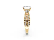 3 Stone Engagement Ring Setting for Asscher Cut Center with Pave Twist Band and Prong Head in Yellow Gold