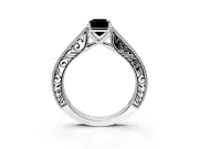 Solitaire Engagement Ring Setting for Fancy Black Emerald Cut Center with Engraved Pave Band and Prong Head in Sterling Silver