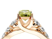 Solitaire Engagement Ring Setting for Fancy Yellow Emerald Cut Center with Graduated Shared Prongs and Prong Head in Rose Gold