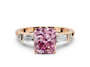 Bar-Set Engagement Ring Setting for Fancy Pink Radiant Cut Center with Tapered Baguette Accents and Prong Head in Rose Gold