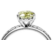 Solitaire Engagement Ring Setting for Fancy Yellow Oval Center with Scrollwork Band and Prong Head in Platinum