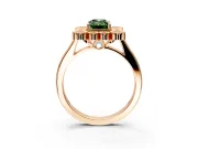 Cluster Halo Engagement Ring Setting for Fancy Green Emerald Cut Center with Milgrain Bezel Accents and Prong Head in Rose Gold