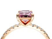 Solitaire Engagement Ring Setting for Fancy Pink Emerald Cut Center with Fine Pave Narrow Band and Prong Head in Rose Gold