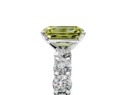 Shared-Prong Engagement Ring Setting for Fancy Yellow Emerald Cut Center with Graduated Accents and Prong Head in White Gold