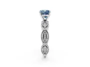 Solitaire Engagement Ring Setting for Fancy Blue Cushion Cut Center with Marquise Panel Band and Prong Head in White Gold