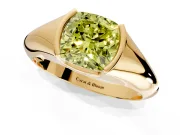Tension Engagement Ring Setting for Fancy Yellow Cushion Cut Center with Wide Tapered Band and Tension Head in Yellow Gold