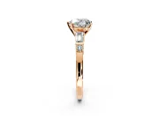 Bar-Set Engagement Ring Setting for Heart-Shaped Center with Tapered Baguette Accents and Prong Head in Rose Gold