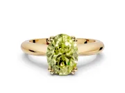 Solitaire Engagement Ring Setting for Fancy Yellow Oval Center with Reverse Tapered Band and Prong Head in Yellow Gold