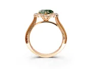 Milgrain Halo Engagement Ring Setting for Fancy Green Heart-Shaped Center with Bezel Point Accents and Prong Head in Rose Gold