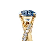 Crossover Engagement Ring Setting for Fancy Blue Round Cut Center with Pave and Plain Strands and Prong Head in Yellow Gold