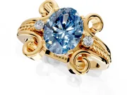 Solitaire Engagement Ring Setting for Fancy Blue Oval Center with Twisted Band and Scroll Prong Head in Yellow Gold