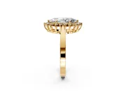 Starburst Halo Engagement Ring Setting for Marquise Center with Flat Cathedral Band and Prong Head in Yellow Gold