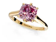 Solitaire Engagement Ring Setting for Fancy Pink Cushion Cut Center with Cathedral Band and Prong Head in Yellow Gold