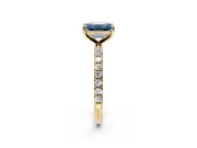 Solitaire Engagement Ring Setting for Fancy Blue Emerald Cut Center with Micro Pave Band and Prong Head in Yellow Gold