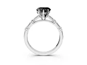 Baguette Engagement Ring Setting for Fancy Black Heart-Shaped Center with Alternating Bar-Set Band and Prong Head in White Gold