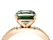 Solitaire Engagement Ring Setting for Fancy Green Asscher Cut Center with Milgrain-Edged Pave Band and Prong Head in Rose Gold