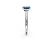 Solitaire Engagement Ring Setting for Fancy Blue Emerald Cut Center with Engraved Milgrain Band and Prong Head in White Gold