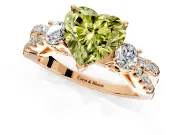 3 Stone Engagement Ring Setting for Fancy Yellow Heart-Shaped Center with Pave Split Shank and Prong Head in Rose Gold
