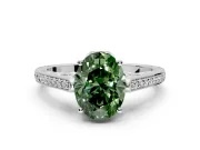 Cathedral Engagement Ring Setting for Fancy Green Oval Center with Antique-Style Pave Band and Prong Head in White Gold