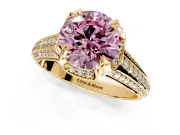 Solitaire Engagement Ring Setting for Fancy Pink Round Cut Center with Accented Split Shank and Prong Head in Yellow Gold