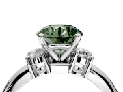 3 Stone Engagement Ring Setting for Fancy Green Round Cut Center with Wide Plain Band and Prong Head in White Gold