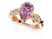 Solitaire Engagement Ring Setting for Fancy Pink Pear-Shaped Center with Accented Twist Band and Leaf Prong Head in Rose Gold
