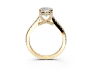 Solitaire Engagement Ring Setting for Cushion Cut Center with Widening Pave Band and Claw Prong Head in Yellow Gold