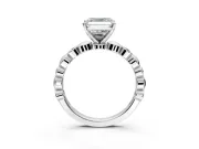 Solitaire Engagement Ring Setting for Asscher Cut Center with Beaded Bezel Station Band and Prong Head in Platinum