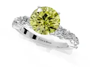 Shared-Prong Engagement Ring Setting for Fancy Yellow Round Cut Center with Graduated Accents and Prong Head in Sterling Silver