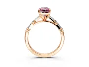 Baguette Engagement Ring Setting for Fancy Pink Radiant Cut Center with Alternating Bar-Set Band and Prong Head in Rose Gold