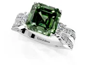 3 Stone Engagement Ring Setting for Fancy Green Asscher Cut Center with Pave Twist Band and Prong Head in White Gold
