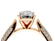 Solitaire Engagement Ring Setting for Emerald Cut Center with Multi-Row Accents and Prong Head in Rose Gold