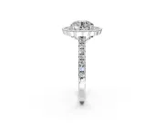 Milgrain Floral Halo Engagement Ring Setting for Round Cut Center with Pave Band and Prong Head in Sterling Silver