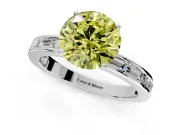 Solitaire Engagement Ring Setting for Fancy Yellow Round Cut Center with Channel Baguette Band and Prong Head in Platinum