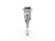 Milgrain Halo Engagement Ring Setting for Fancy Green Cushion Cut Center with Shoulder Bezels and Prong Head in Platinum