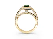 Halo Engagement Ring Setting for Fancy Green Emerald Cut Center with Framed Halo, Pave Band and Prong Head in Yellow Gold