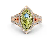 Halo Engagement Ring Setting for Fancy Yellow Marquise Center with Narrow Pave Split Shank and Prong Head in Rose Gold
