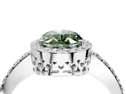 Halo Engagement Ring Setting for Fancy Green Oval Center with Heart-Shaped Openwork, Pave Band and Prong Head in Sterling Silver