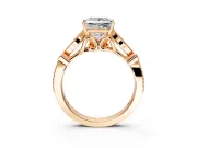 Solitaire Engagement Ring Setting for Princess Cut Center with Marquise and Bezel Accents and Prong Head in Rose Gold