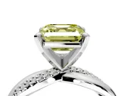 Solitaire Engagement Ring Setting for Fancy Yellow Asscher Cut Center with Pave and Plain Crossover and Basket Head in Sterling Silver