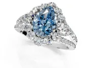 Halo Engagement Ring Setting for Fancy Blue Pear-Shaped Center with Two-Strand Split Shank and Prong Head in Sterling Silver