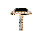 Halo Engagement Ring Setting for Fancy Black Emerald Cut Center with Narrowing Pave Band and Prong Head in Rose Gold