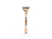 Solitaire Engagement Ring Setting for Emerald Cut Center with Bezel Station Band and Prong Head in Rose Gold