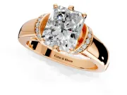 Solitaire Engagement Ring Setting for Radiant Cut Center with Wide Band, Pave Collar and Prong Head in Rose Gold