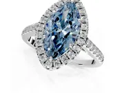 Halo Engagement Ring Setting for Fancy Blue Marquise Center with Raised Halo, Pave Band and Prong Head in Platinum