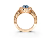 Milgrain Halo Engagement Ring Setting for Fancy Blue Round Cut Center with Pave Band and Prong Head in Rose Gold