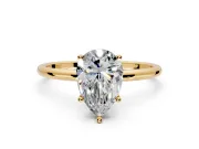 Solitaire Engagement Ring Setting for Pear-Shaped Center with Straight Thin Band and Prong Head in Yellow Gold