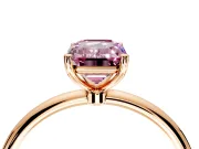Solitaire Engagement Ring Setting for Fancy Pink Emerald Cut Center with Straight Thin Band and Prong Head in Rose Gold